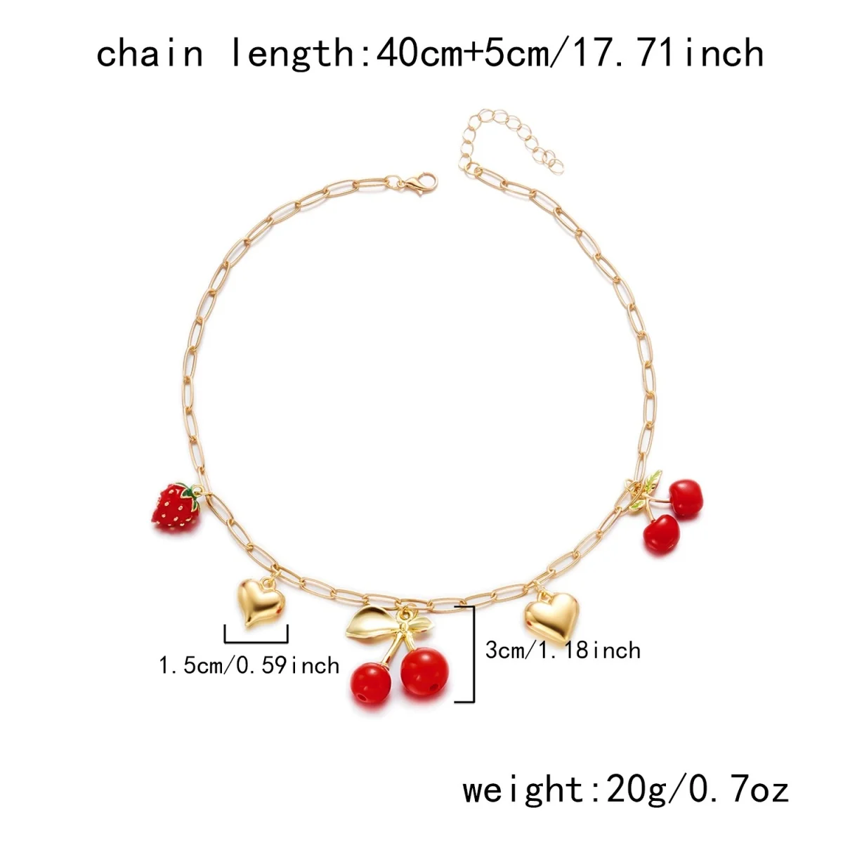 Rote Kirsche Erdbeer-Simulationsperlen-Halskette für Damen und Herren, mehrschichtig, Keramikblume, Schleife, Herz, Baum, Choker, Hochzeitsschmuck – Detail 36