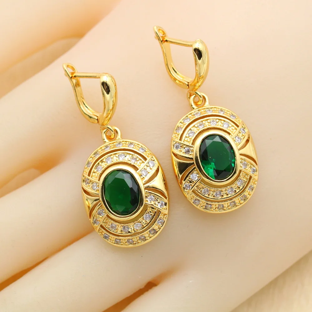 WPAITKYS Green Created Emerald White CZ Gold Color Jewelry Sets For Women Drop Earrings Necklace Pendant Rings Free Gift Box