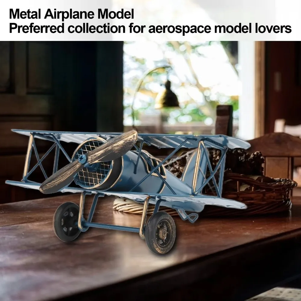 Vintage Airplane Model Ornament Wrought Iron Metal Construction Retro Metal Airplane Handicraft Design