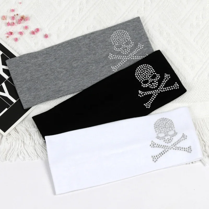 

SKull Design Retro Street Punk Style Rhinestone Hair Strap Hot Girls Elastic Wide Edge Hairband Sports Anti Sweating Headband