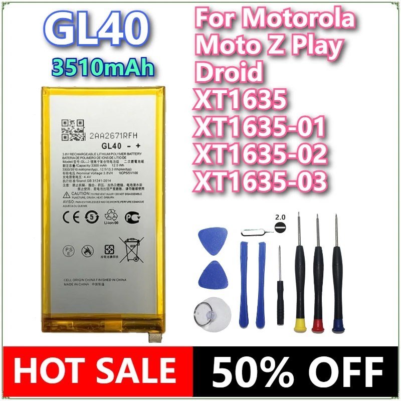 

Совершенно новый аккумулятор GL40 3510 мАч для Motorola Moto Z Play Droid XT1635 XT1635-01 XT1635-02 XT1635-03 мобильный телефон + инструменты