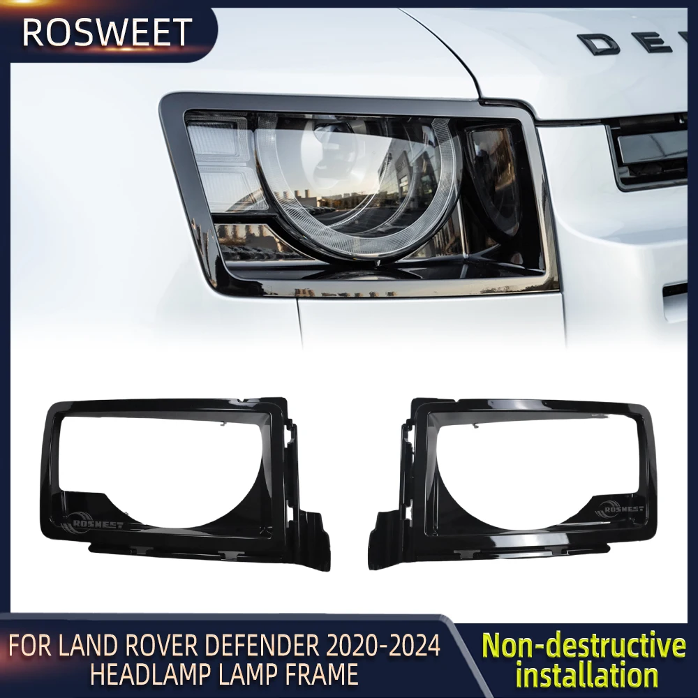 ROSWEET Front Headlights Cover Lamp Shade For Land Rover Defender L663 2020-2024 Headlamps Protective Shell Lens Car Accessories