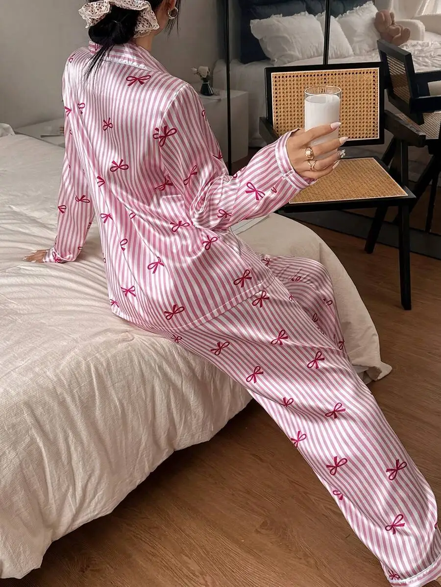 

Women Striped Long Sleeve Pajama Set Valentines Day Sleepwear