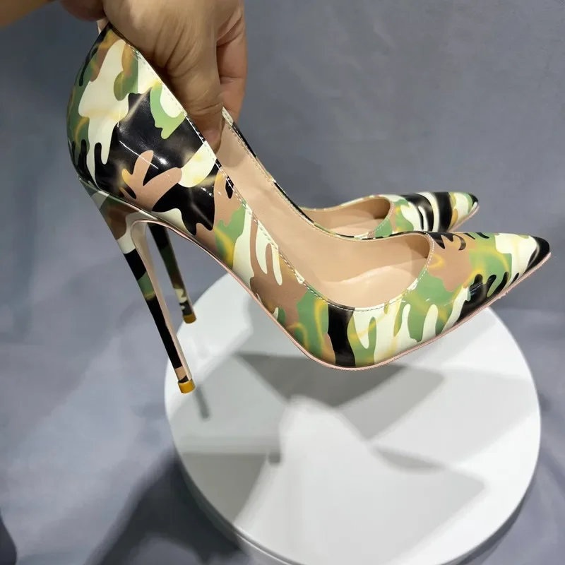 Women's Printed Camouflage Refers to Toe Style High Heels 8cm 10cm 12cm Ladies Wear Party Clothes Shoes 45 Plus Size Women's Sh