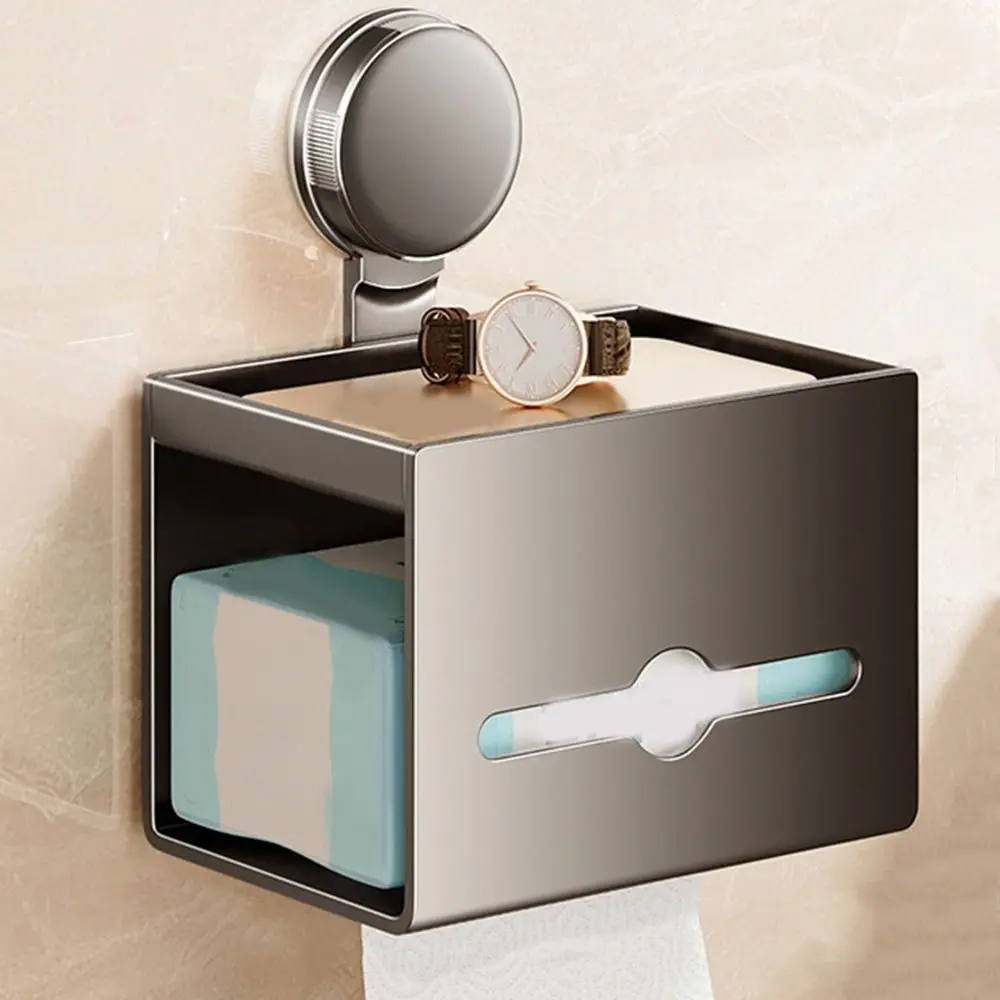 

Carbon Steel Suction Cup Toilet Paper Holder Punch Free Wall-Mounted Paper Towel Holder Detachable Save Space Tissue Rack
