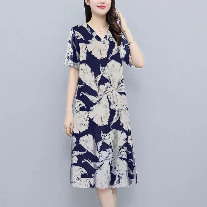 Fashionable Women's Clothing 2023 Summer New Casual Simplicity Commuting V-neck Short Sleeved Temperament Dresses