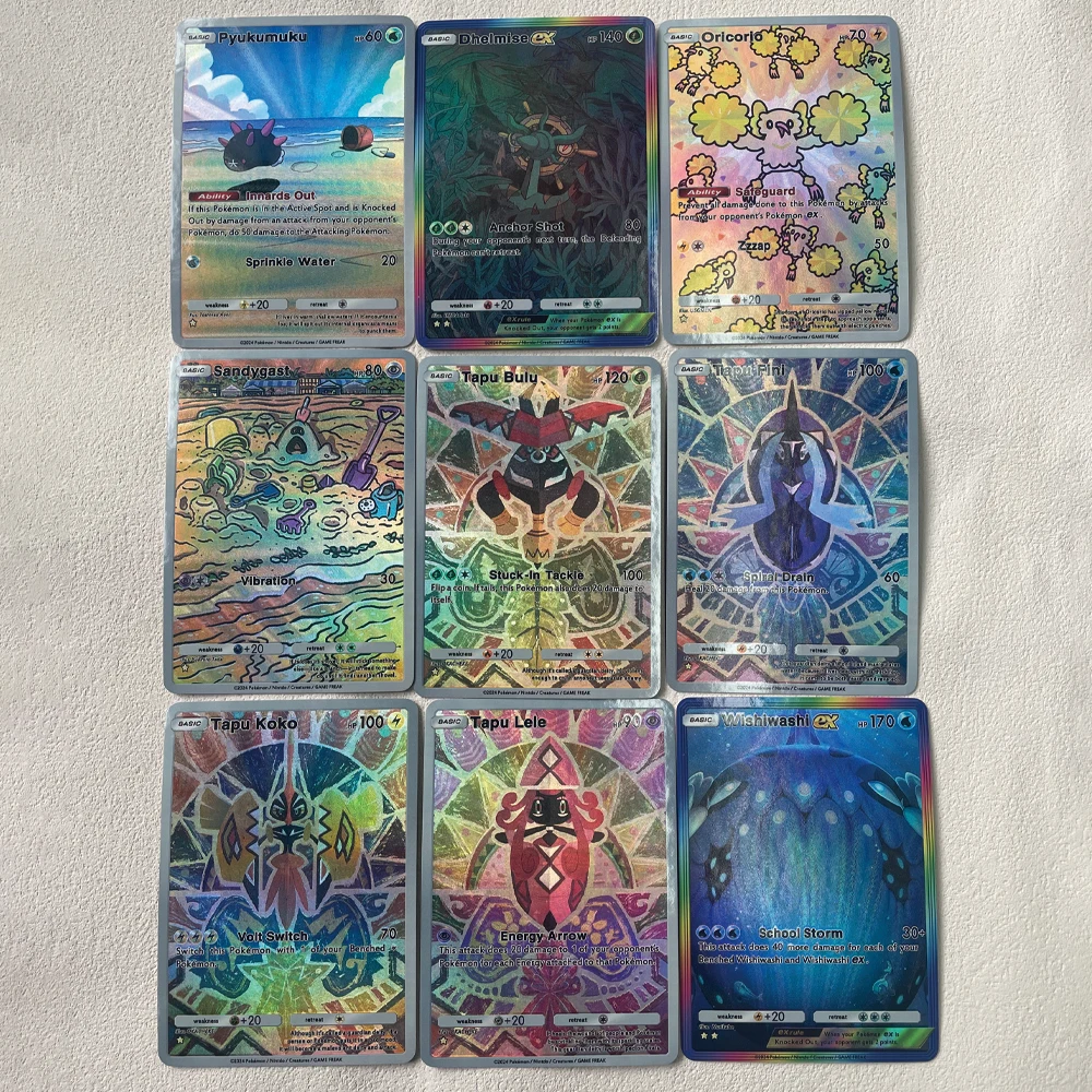 

Новый Diy аниме PTCG карманная английская коллекционная карта Wishiwashi Bewear Mimikyu Drampa Cosmog с тисненой текстурой флэш-карта подарок ребенку