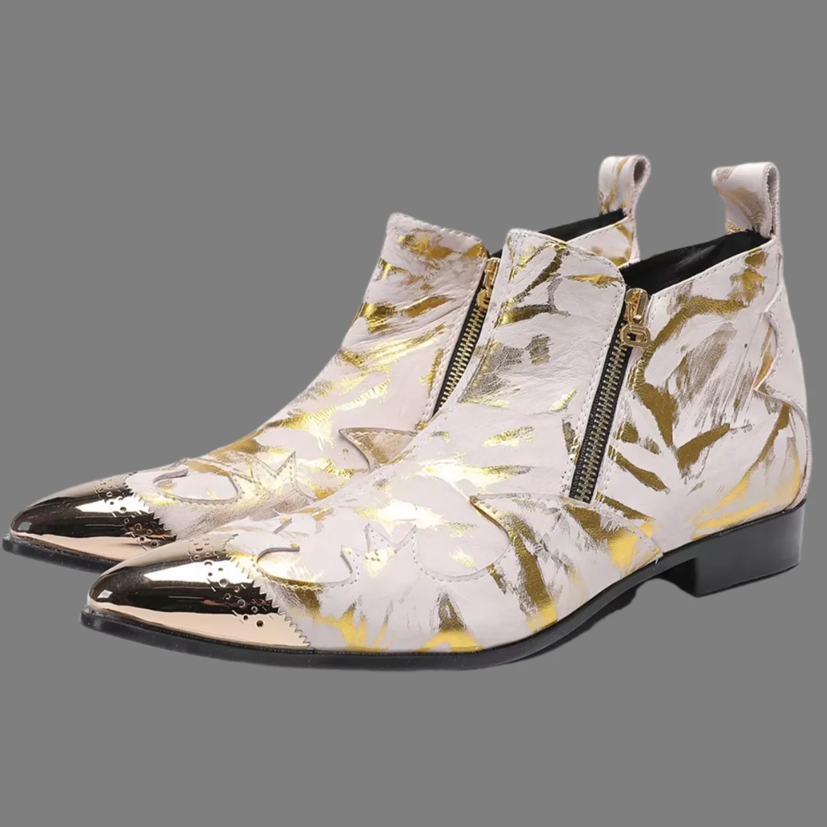 Fashion Metal Toe Zipper Men Ankle Boots Design singer Botines Pointed Leather Boots Men's shoes Botas Para Hombre Oxfords