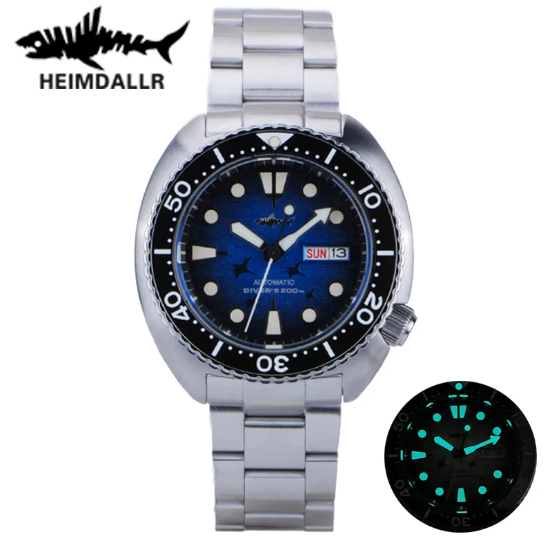 Heimdallr Men's Diver Watch SRPH55 Turtle King 44mm Blue Dial NH36 Automatic Mechanical Watches Luminous Sapphire Crystal 20Bar