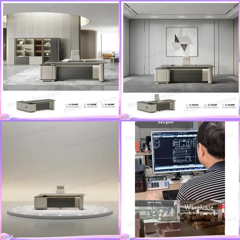 Luxury Modern L Shaped Executive Desk Height Adjustable Wooden Office Table for CEO Manager Boss Durable Eco