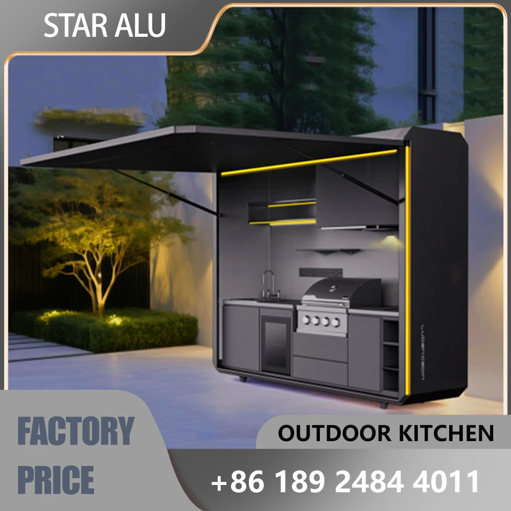 

Outdoor folding kitchen integrated house, stainless steel mirrored portable mini kitchen, smart home appliances