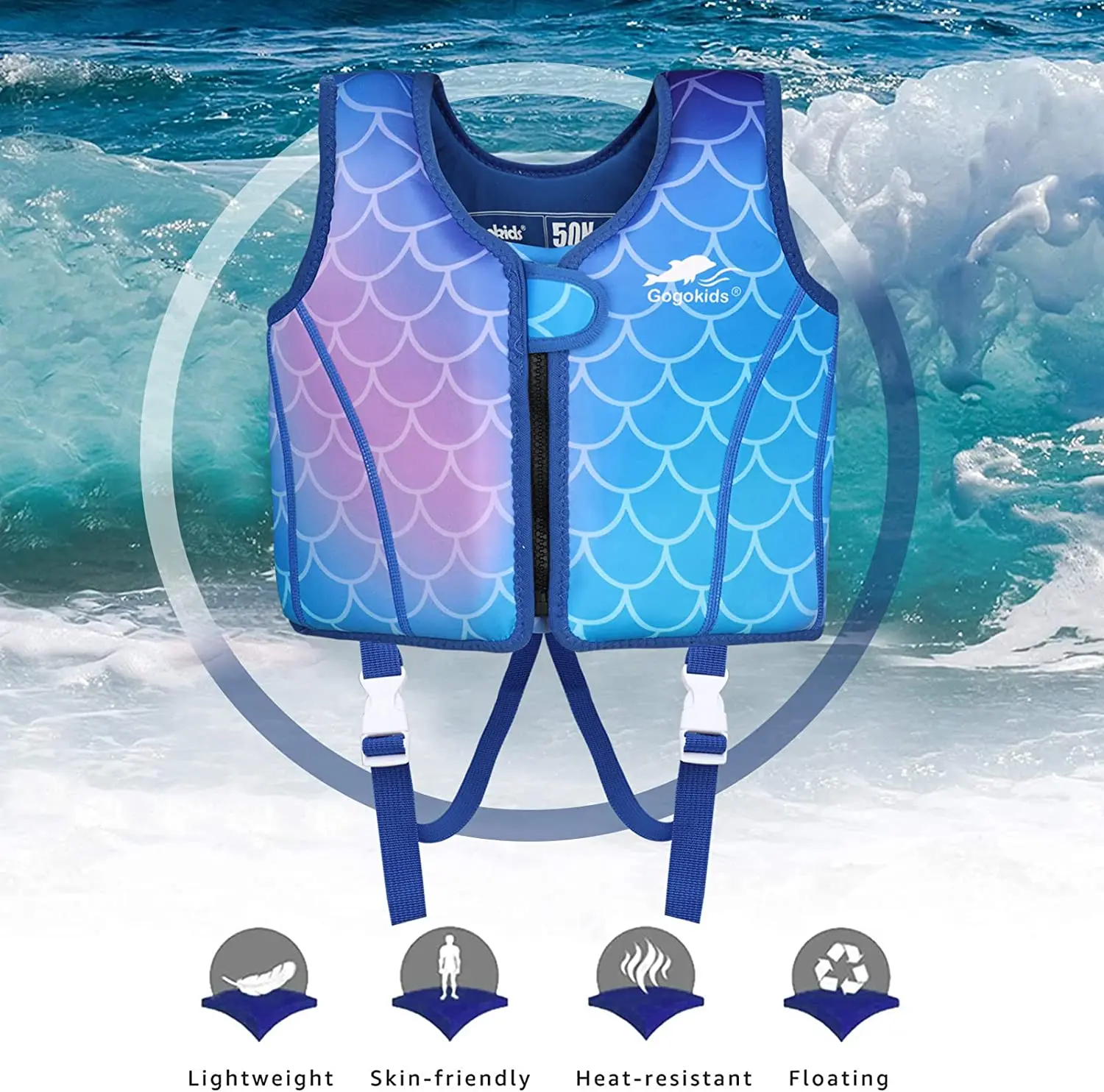 Life Jacket for Kids Mermaid Design with Buckle Safety Swim Vest Water Sports Snorkeling Fishing Surfing Swimming Accessories