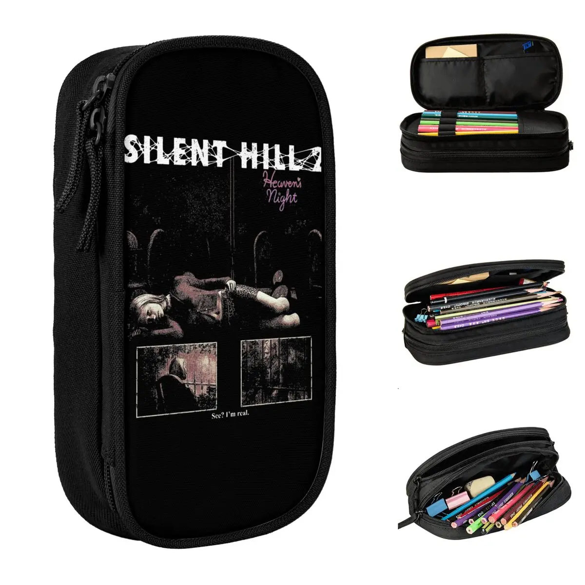 

Silent Hill 2 Horror Games Pen Box Double Layer Large Capacity Kids School Supplies SH2 Pencil Case Stationery Suprise Gift