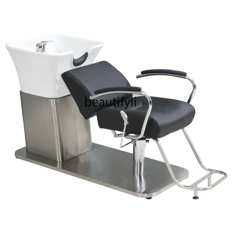 54 lx29Shampoo Chair Barber Shop for Hair Salon Sitting Lying Half Flushing Bed Ceramic Basin Salon Shampoo Bed