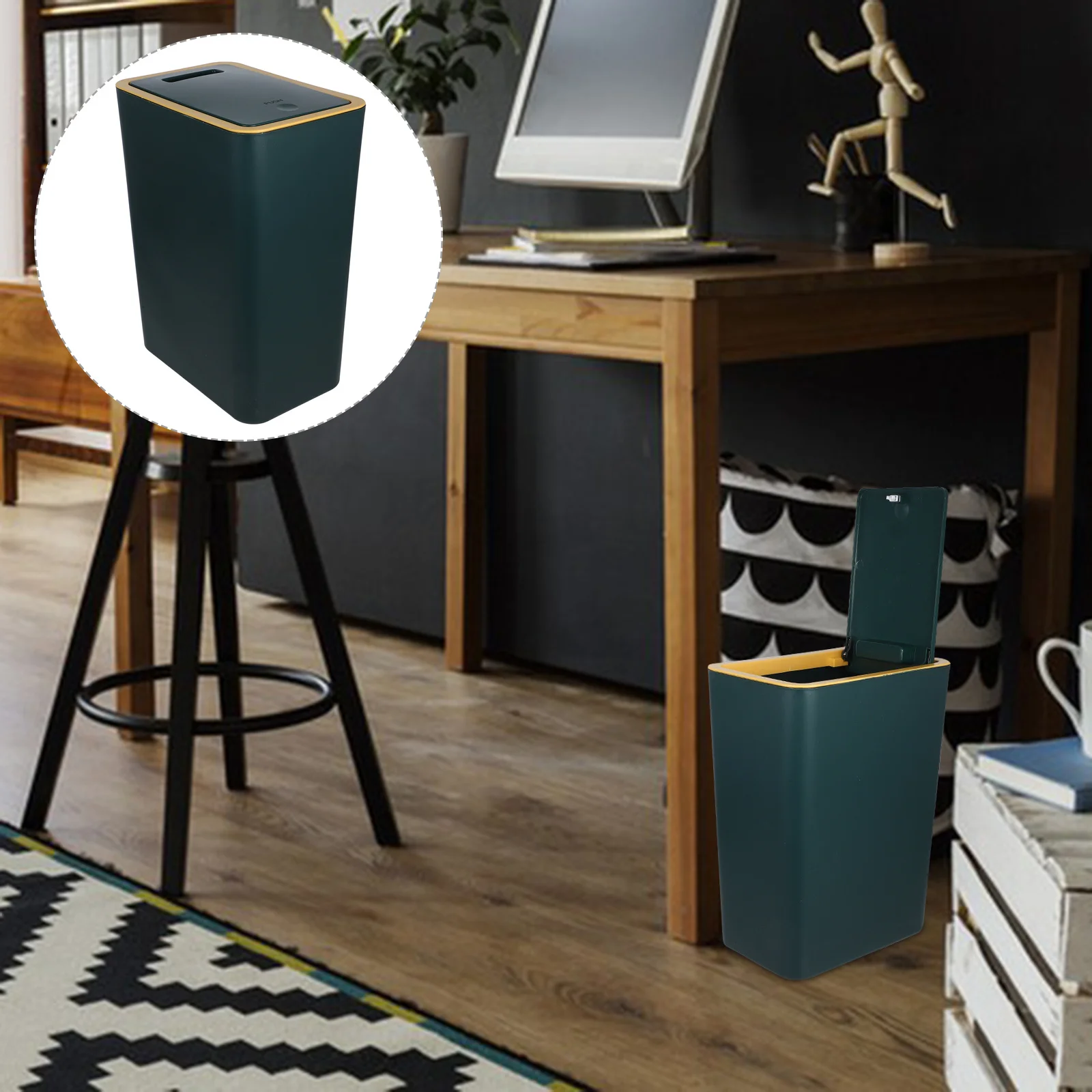 

Compact Narrow Trash Can with Lid for Home Bathroom Bedroom Kitchen PP Material Easy to Clean Modern Waste Basket