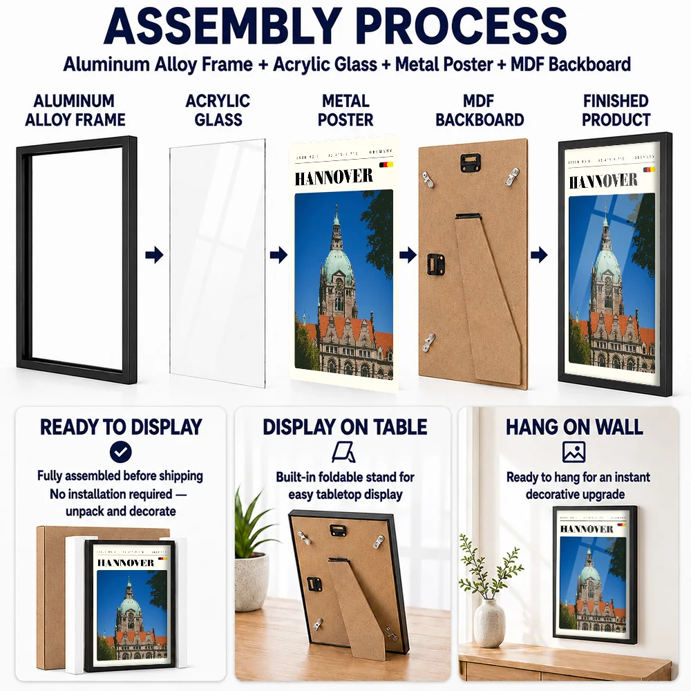 Hannover Germany Cityscape Framed Metal Poster Personalized Scenic Tribute Wall Art Perfect Within Office As Urban Explorers