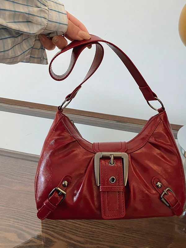 Summer Trendy Hot Girl Outdoor Belt Buckle  Color Unique Design Retro Casual Handheld Single Shoulder Underarm Bag