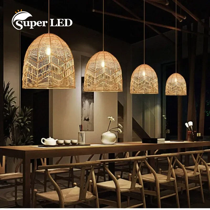 

Hand-woven Pendant Light New Chinese Style Natural Rattan Lamp Pendant Light for Living Room Hanging Luminaire Dining Room Light