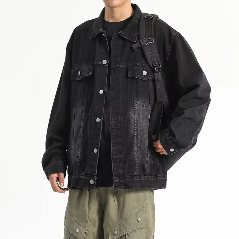 

Men's Spring Autumn Button Denim Jacket Casual Youth Turn Down Collar Short Jean Coats Clothing Outwear