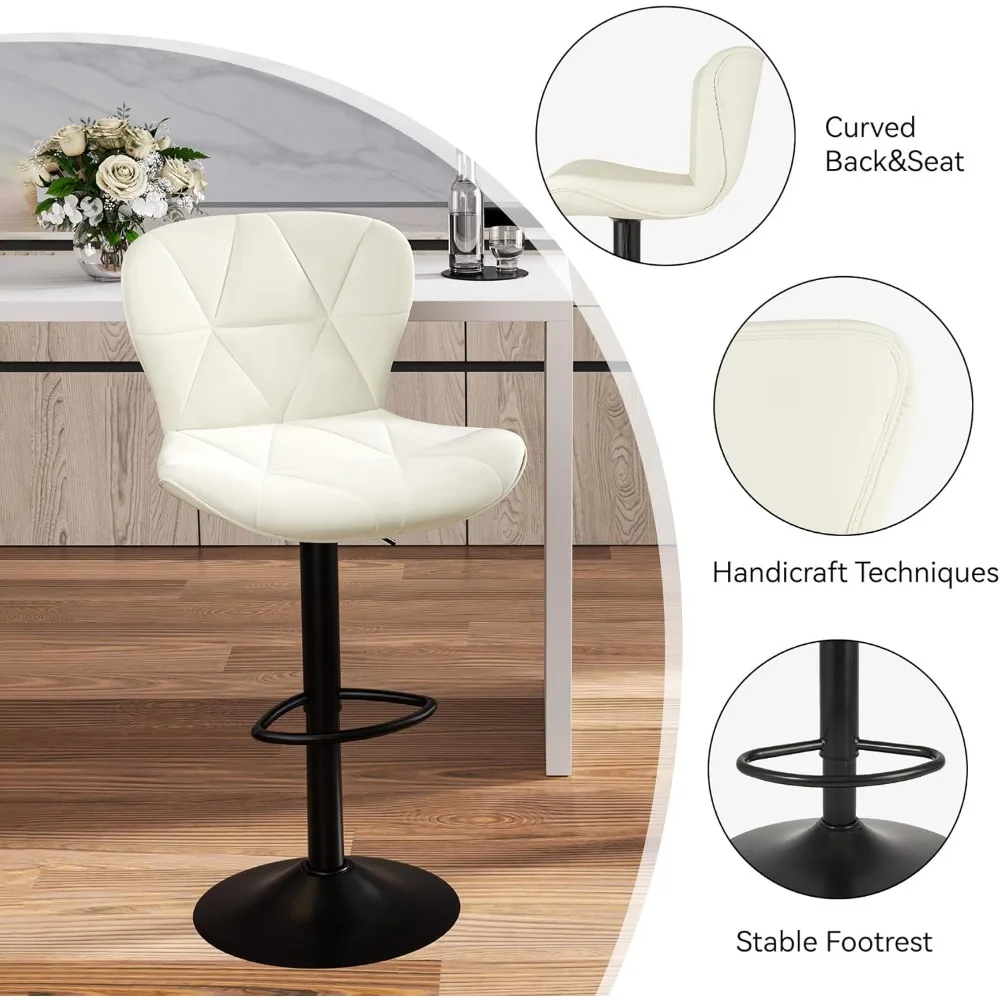 Ensemble de 2 tabourets de bar modernes, tabourets de bar pivotants rembourrés en simili cuir réglables, chaises de comptoir avec dossier pour cuisine isla