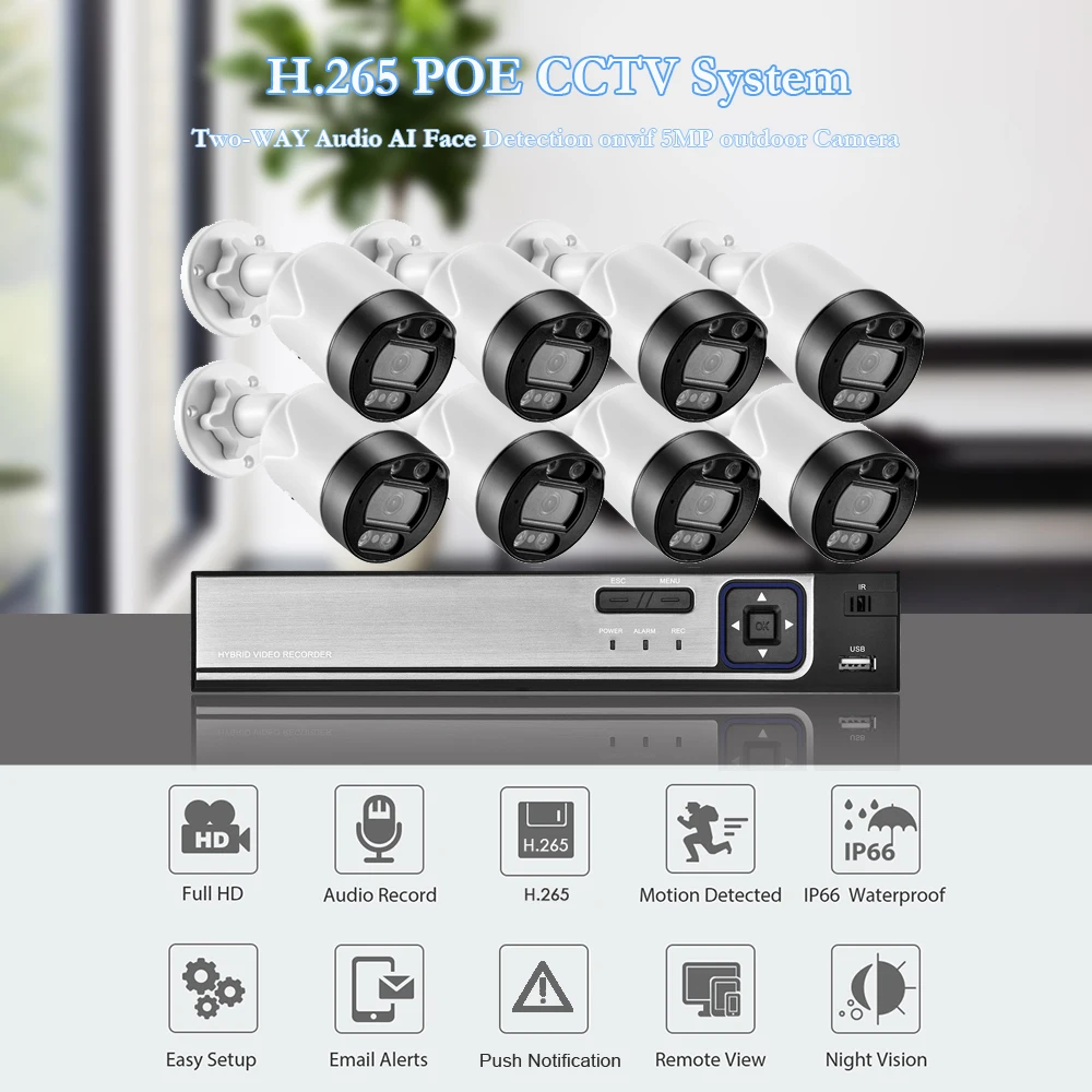 Gadinan 8CH POE NVR مجموعة نظام الكاميرا الأمنية 5MP كشف الوجه اتجاهين الصوت كاميرا IP كشف الإنسان CCTV مجموعة المراقبة