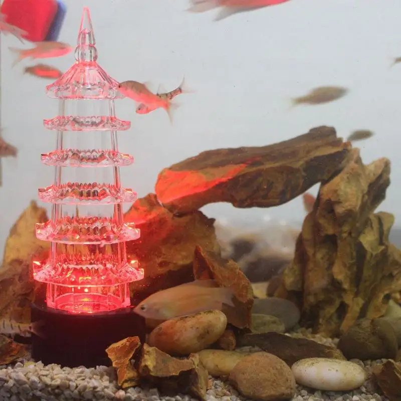 LED Aquarium Fish Tank Light Pagoda Shape Colorful Underwater Lamp Aquarium Decorations Glow In The Dark Reusable Colorful