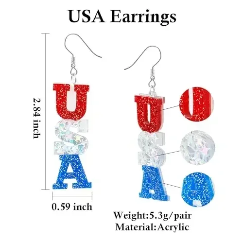 Studded Diamond Geometric Shape Earrings para senhoras, vermelho, branco, azul, Alloy Letter, Graduation Gift, Classic Fashion