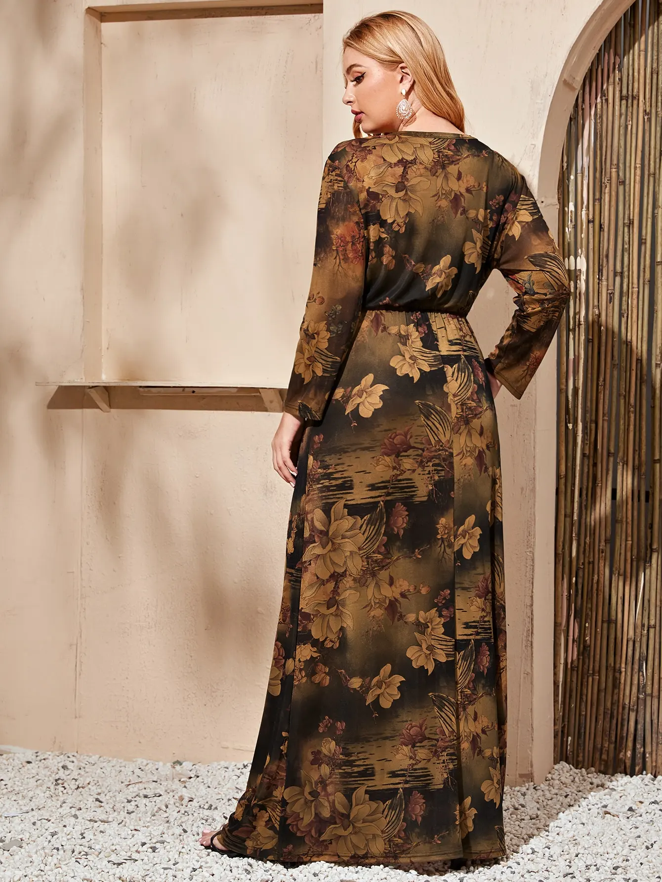 Autumn Winter Dress Plus Size Women Long Sleeve Retro Floral Print Vintage Dress Pockets Maxi Abaya Muslim Islamic Clothing