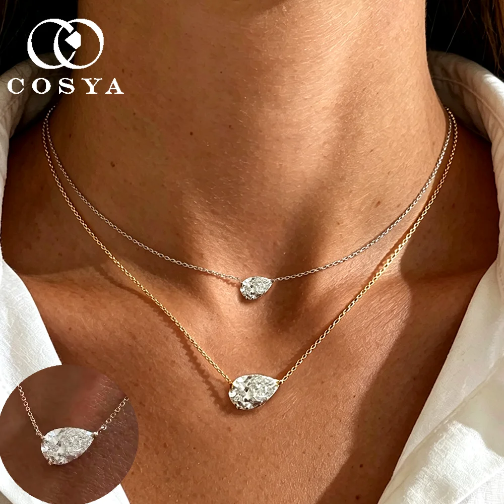 COSYA 1-3CT Pear Moissanite Necklace for Women S925 Silver 18K Gold East West Solitaire Waterdrop Neck Chain Dianty Fine Jewelry