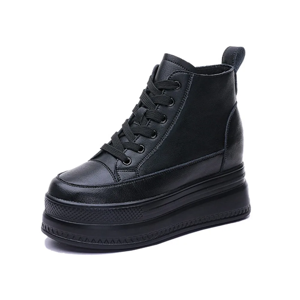 Sneakers Women's New Four Season Thick Soled Inner Height Increase Leather Women's Shoes Mesh White Shoes Casual Sports Shoes image 2
