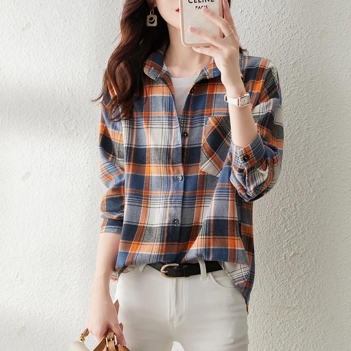 ربيع الخريف مزاجه منقوشة قميص 2026 عالية الجودة عادية التلبيب بلوزة عصرية للتنقل المرأة بلوزة بأكمام طويلة #2