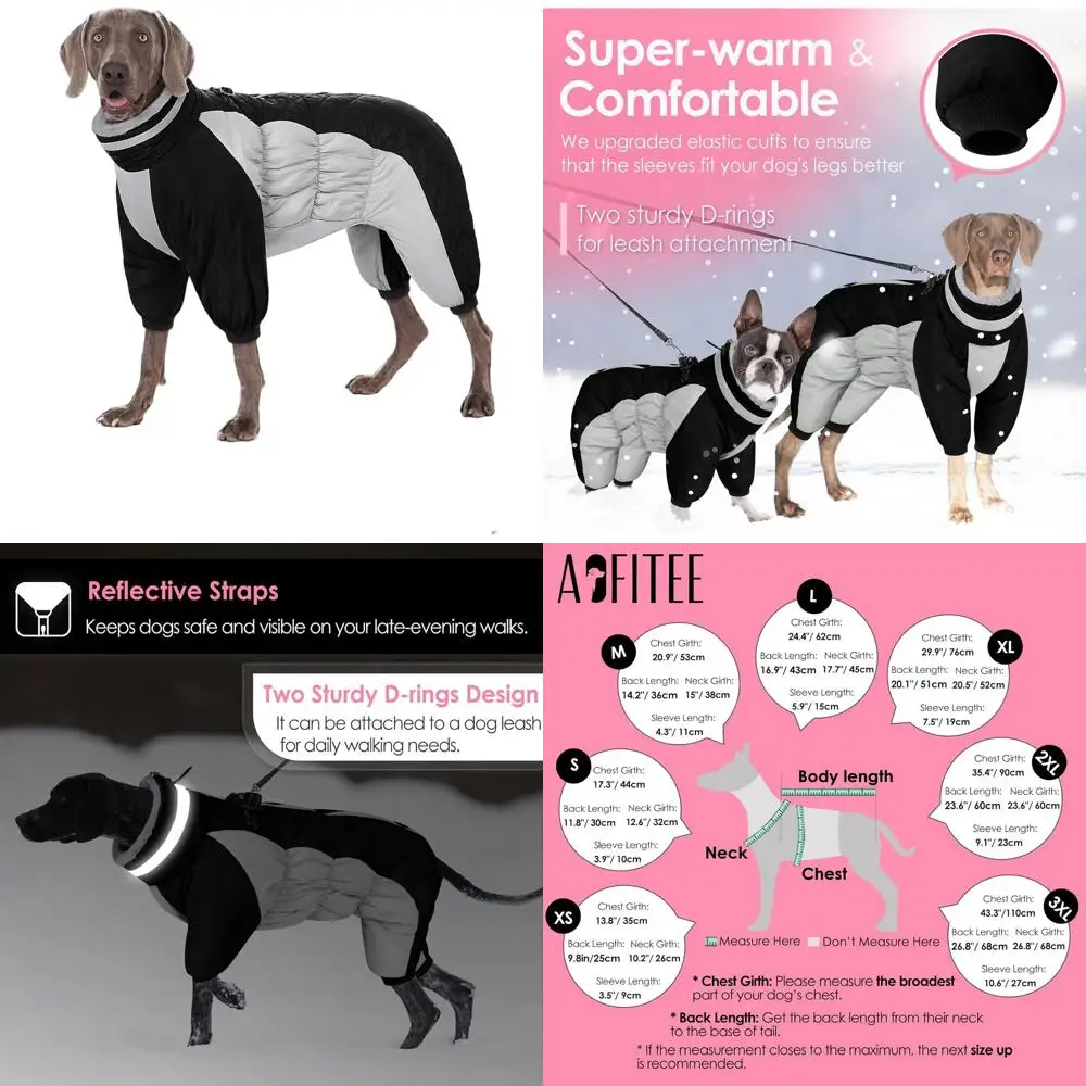 

Large Winter Dog Coat with Built-in Harness, Reflective Turtleneck, Full Body Fleece, Suitable for Small to Large Pets, XL