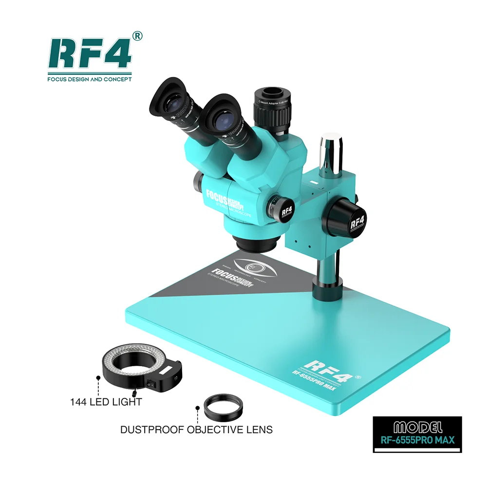 Newest RF4 6555PRO MAX Continuously Enlarge 6.5-55X Zoom Stereoscopic Triocular Microscope For Mobile Phone Welding Repair