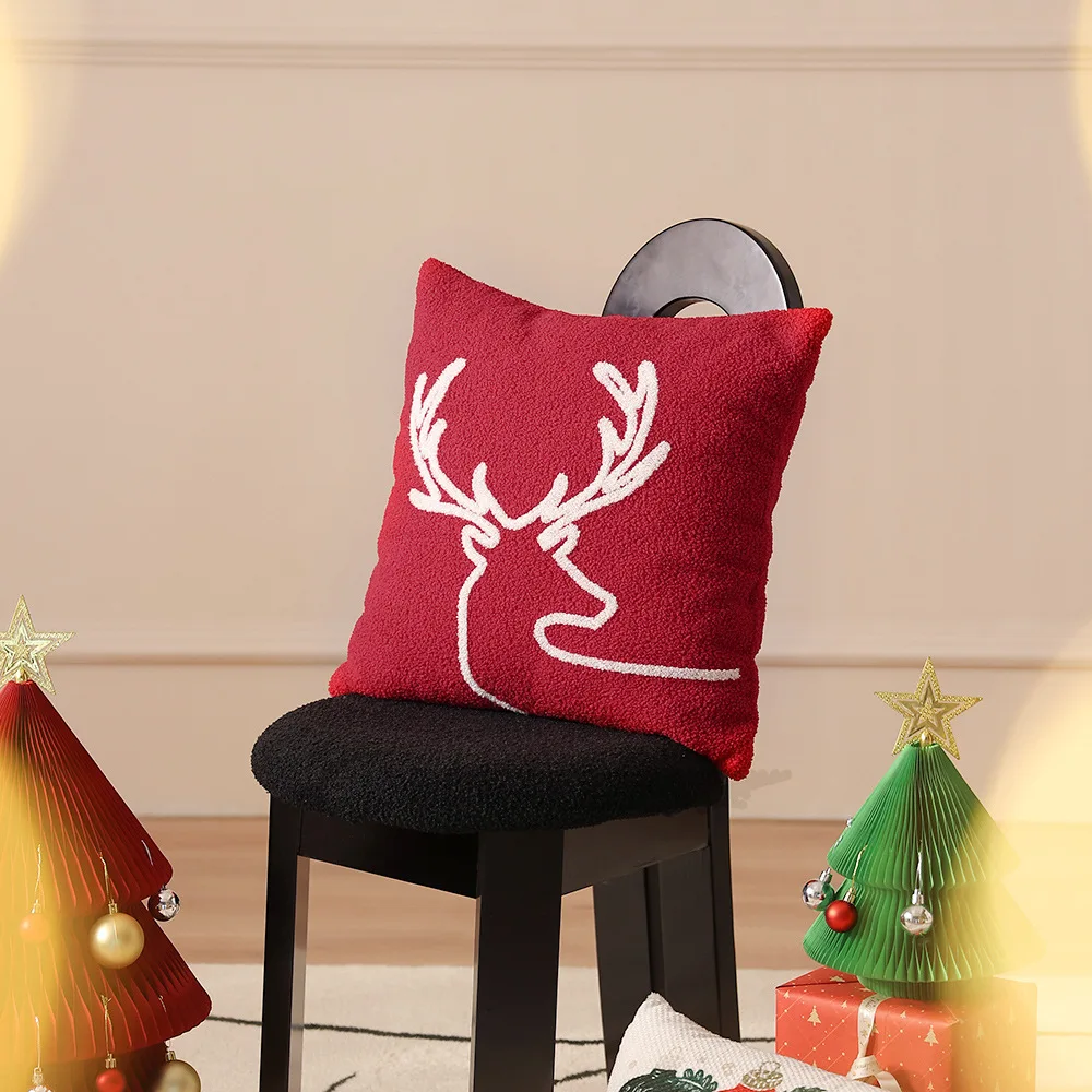 45x45cm Christmas Embroidery Cushion Cover Luxury Pillow Case Home Supplies Snowflake Reindeer Christmas Pillow Covers Decor