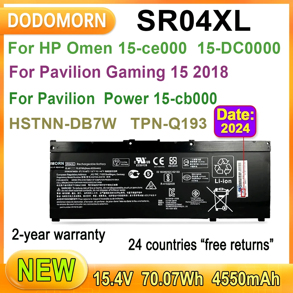 New SR04XL Laptop Battery For HP Omen 15-ce000 15-DC0000 17,III Pro For HP Pavilion 15-cb000,Gaming 15 2018,Power 15-cb000 Serie