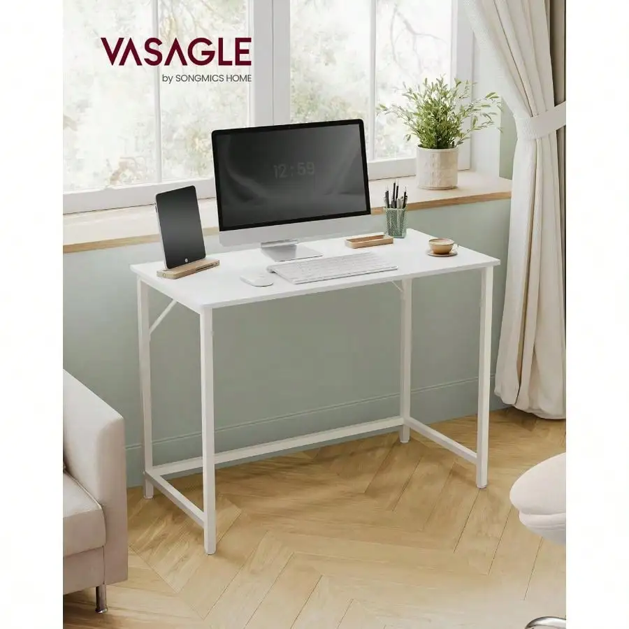 Computer Desk, Gaming Desk, Home Office Desk, For Small Spaces, 19.7 X 39.4 X 29.5 Inches, Modern Style, Metal Frame, White