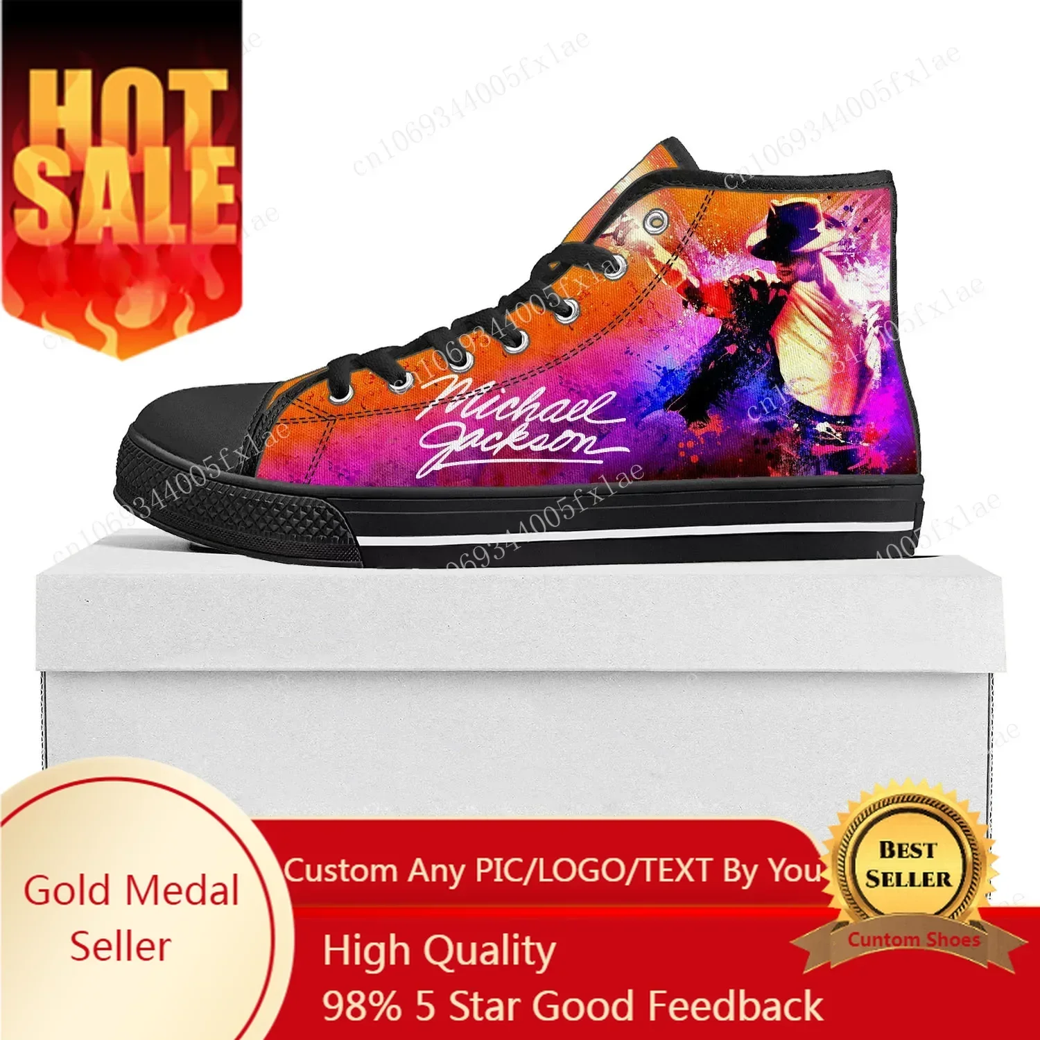 Michael Jackson Pop Singer Dancer High Top High Quality Sneakers Mens Womens Teenager Canvas Sneaker Couple Shoe Custom Shoe