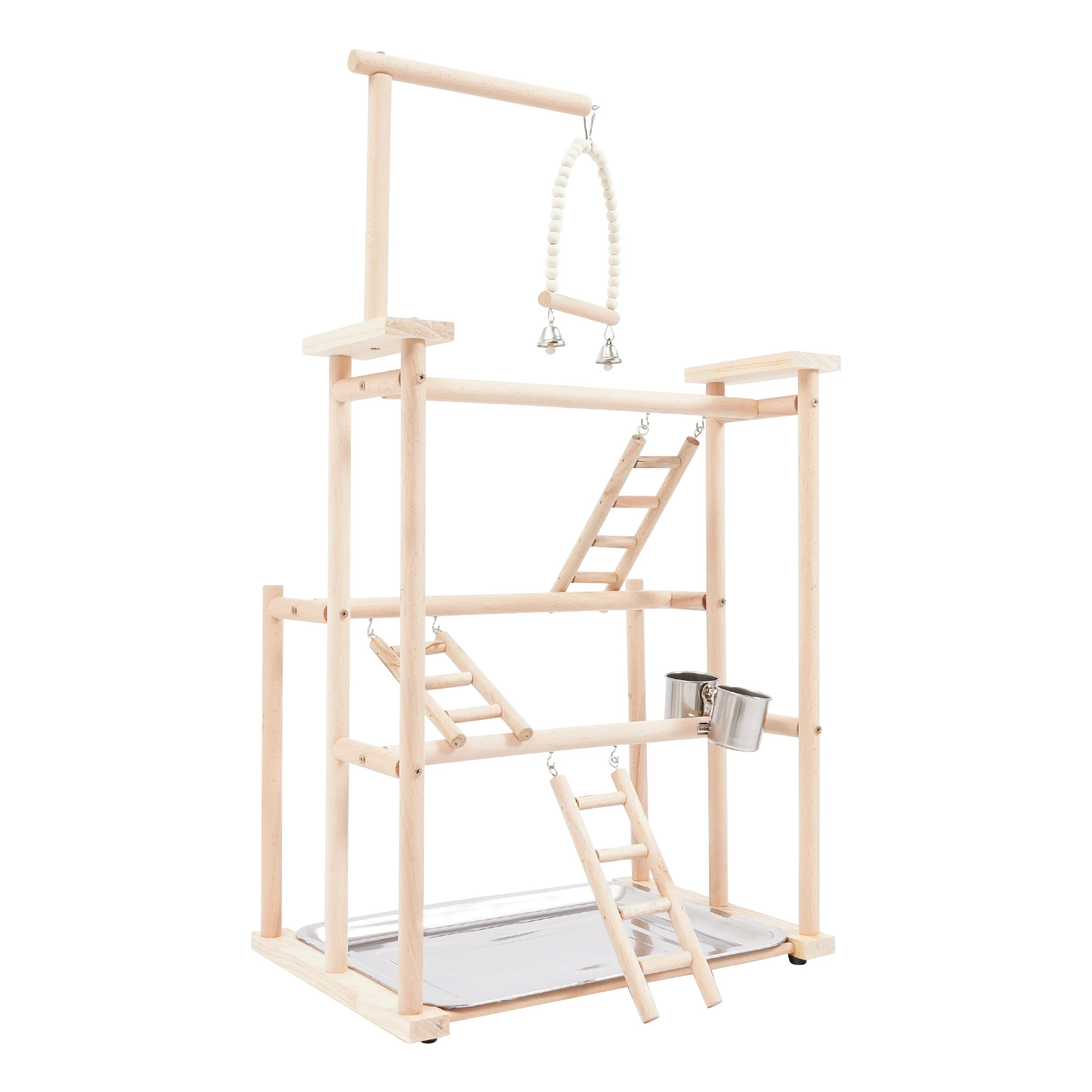 

3 Tier Pet Parrot Rack, Wooden Bird Playing Stand Parrot Cage with Swing Ladders Feeders for Small Parrots Canaries Birds
