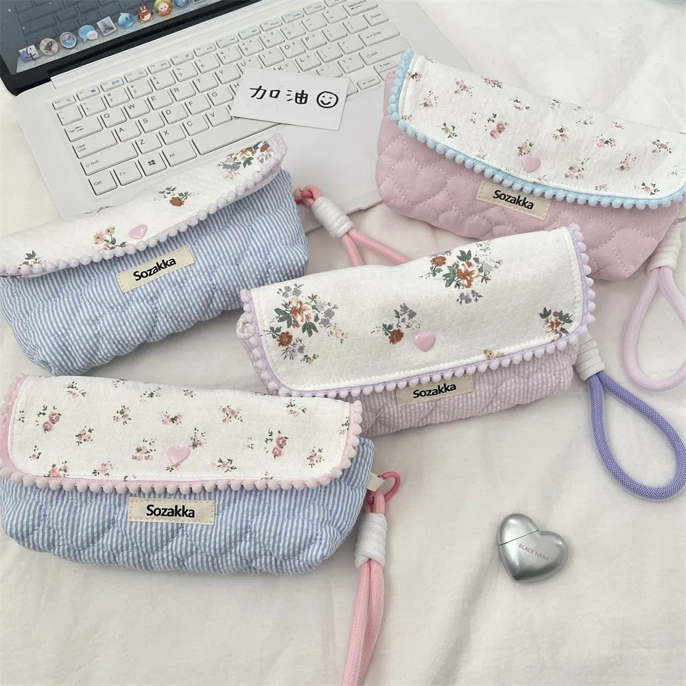 Cute Portable Floral Pen Bag Multi-function Large Capacity Stationery Organizer Stationary Storage Pouch Girls