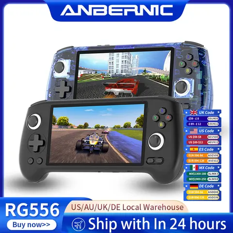 ANBERNIC RG556 레트로 휴대용 게임 콘솔 안드로이드 13 시스템 5.48인치 AMOLED 스크린 T820 비디오 플레이어 내장 홀 트리거 팬