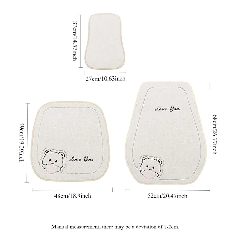 وسادة مقعد سيارة جميلة على شكل دب للمقعد الأمامي مصنوعة من قماش الكتان الناعم والمسامي لجميع المواسم تناسب معظم السيارات #6