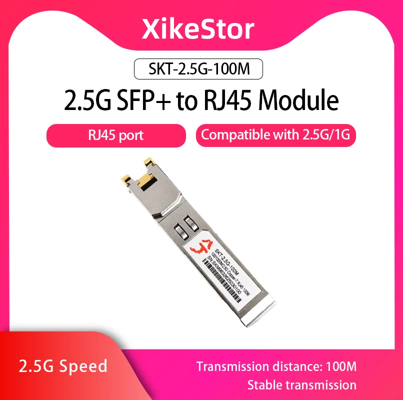 XikeStor 2.5G SFP to RJ45 Module Transmission Distance 100m Plug and Play RJ45 Connector Compatible with 2.5G/1G