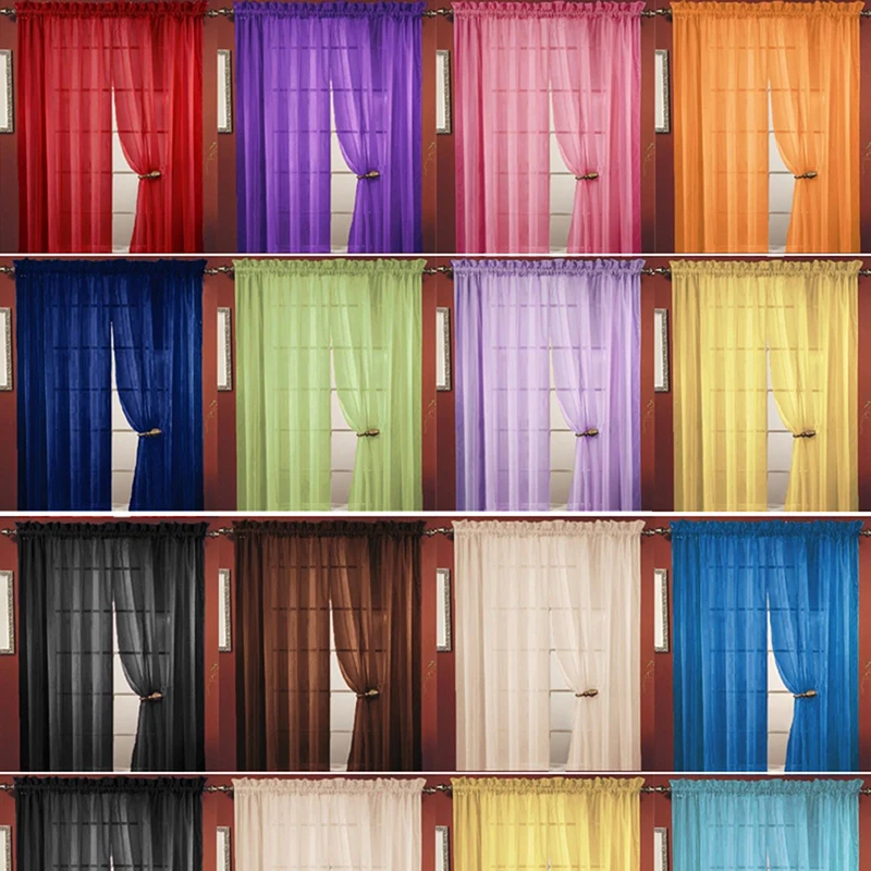 Multicolor Sheer Curtain Bay Window Screening Solid Door Curtains Drape Panel Tulle For Living Room European American Tulle