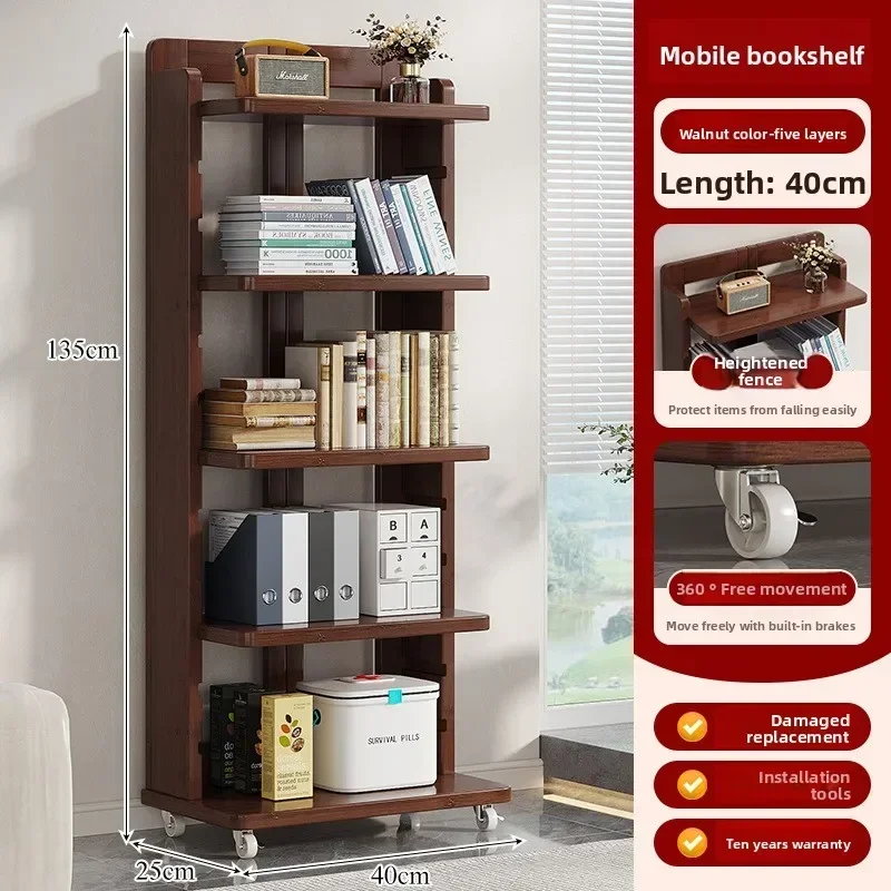 Minimalist Simple Bookcase Floor-to-ceiling Movable Multi-layer Storage With Wheels, Living Room Integrated Wall Bookshelf