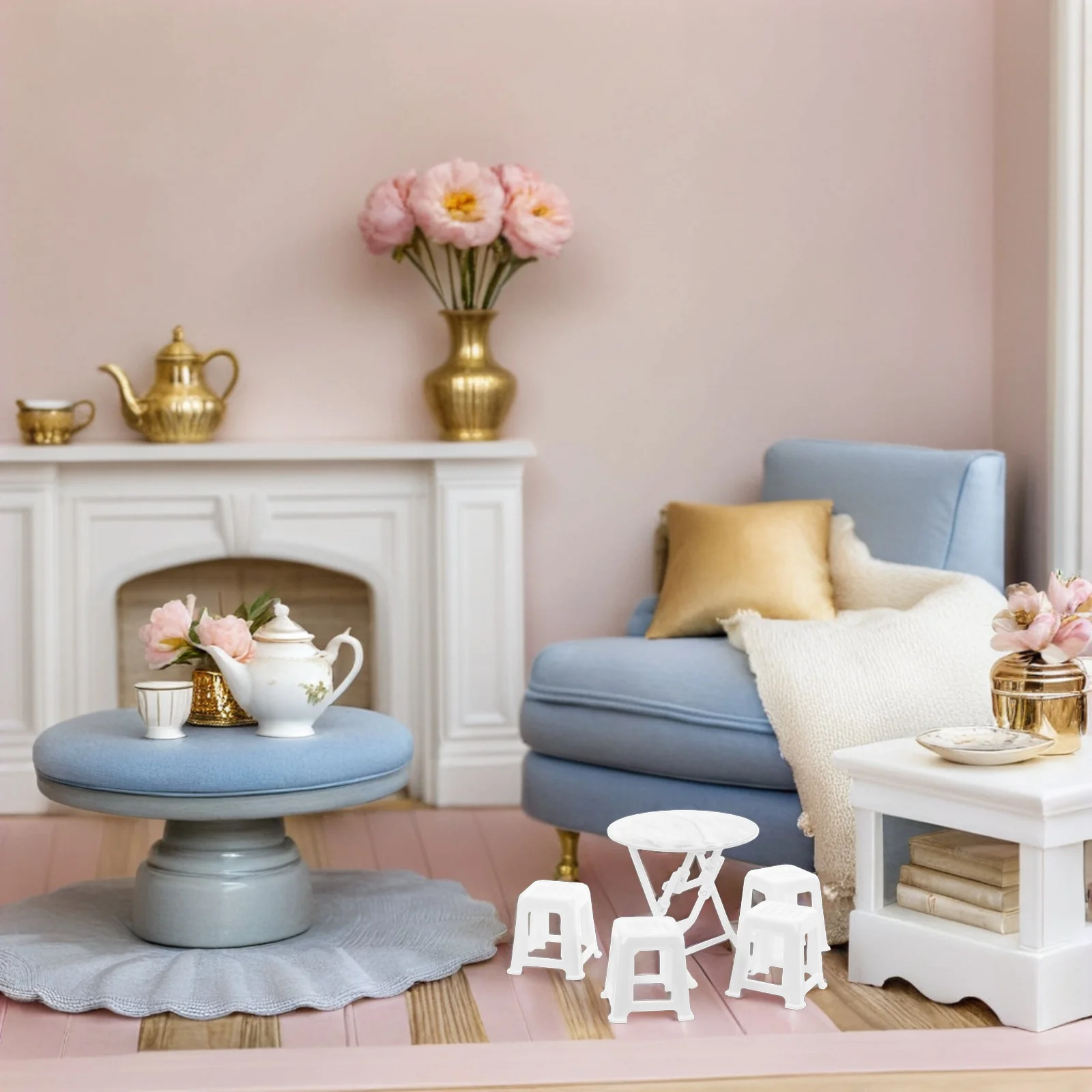 1 conjunto de pequena mesa e cadeiras de plástico em miniatura conjunto de móveis para casa de bonecas para criativo diy mini decoração de casa cadeira de casa de bonecas