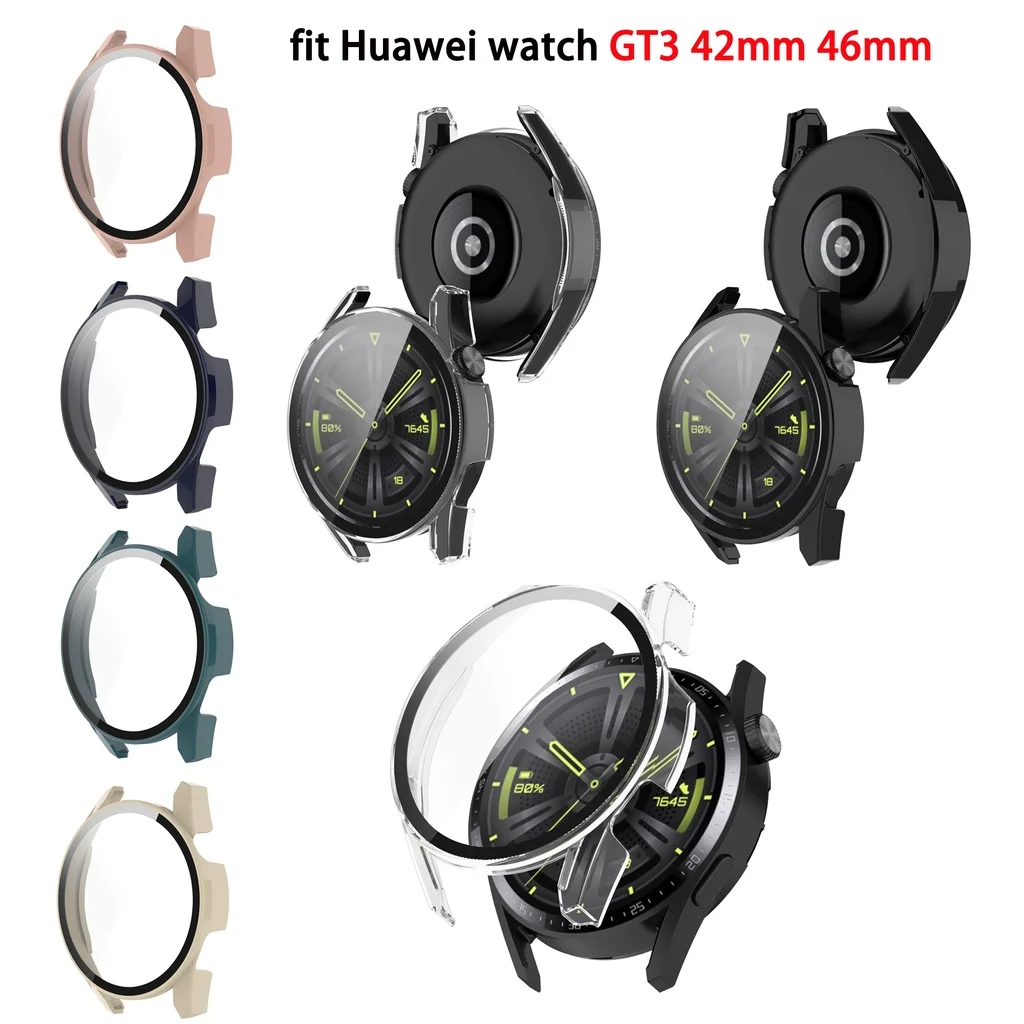 

Case For Huawei Watch GT3 GT 3 42mm 46mm Hard PC Frame Bumper Cover + HD Slim Tempered Glass Screen Protector