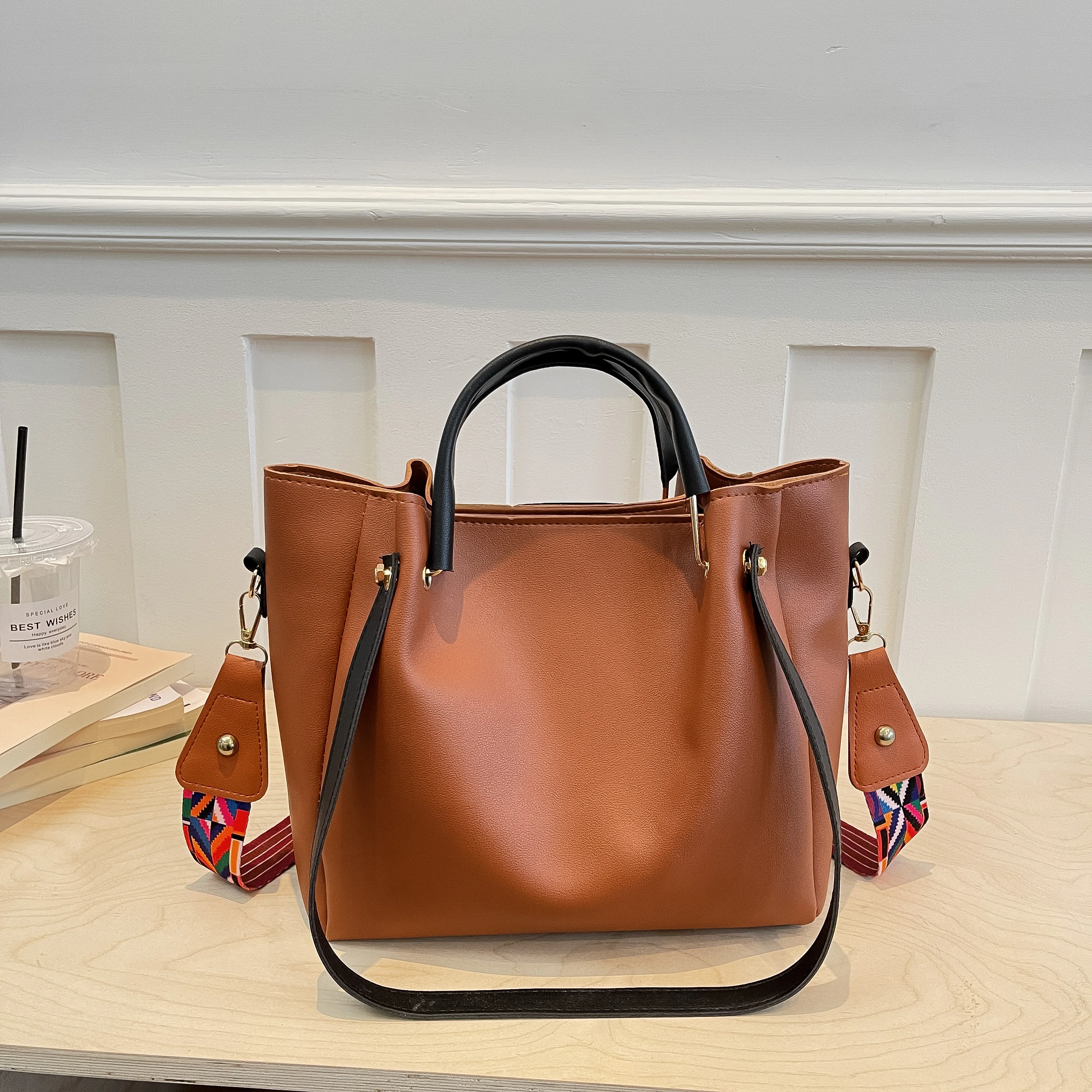 5Pcs/Set Women's Handbags Fashion PU Leather Tote Crossbody Bag Set Casual Pink Shoulder Bags with Purse & Coin Pouch view 2