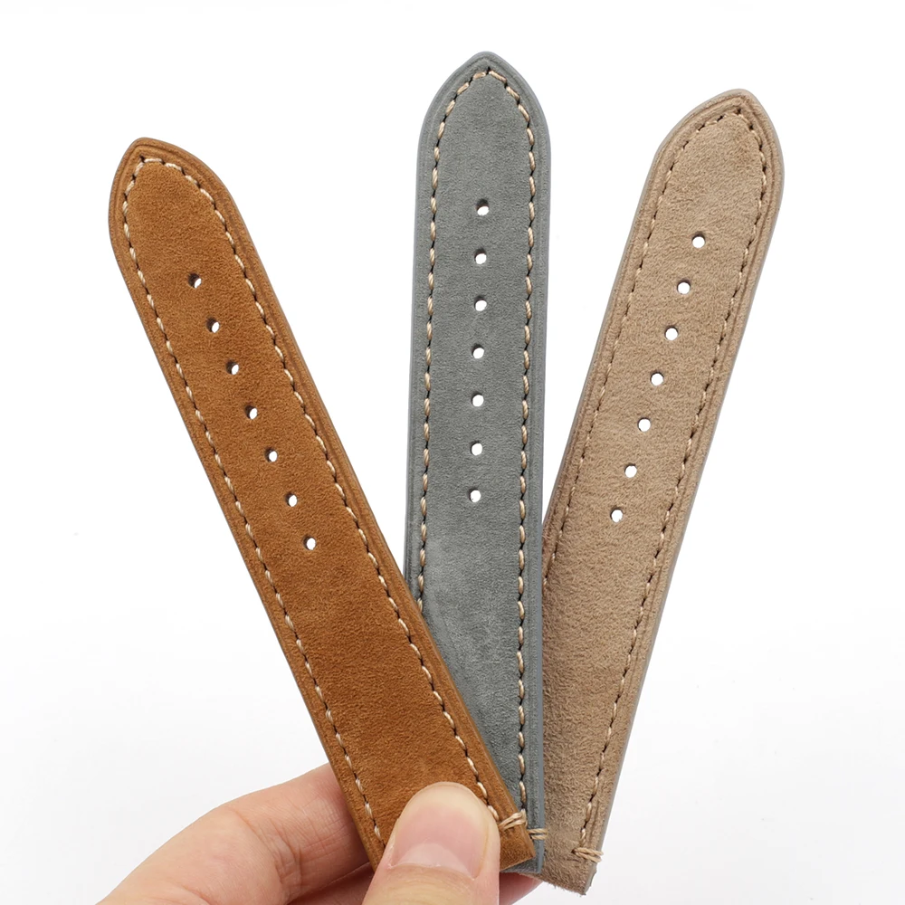 Vintage Suede Watch Strap 18mm 20mm 22mm 24mm Handmade Leather Watchband Replacement Tan Gray Beige Color for Men Women Watches