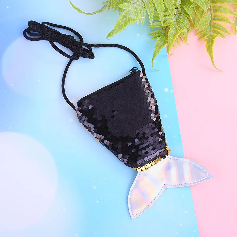 Borsa a tracolla piccola con paillettes a spalla singola per bambini creativi con coda di sirena da donna, semplice borsa di colore rosa all'ingrosso