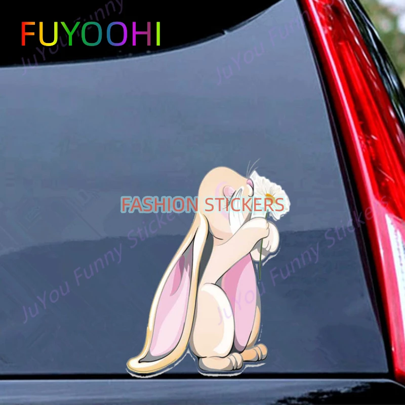 FUYOOHI Funny Stickers Interesting Rabbit Car Styling Decal Window Cover Scratches Waterproof Funny Car Decals for Decoration